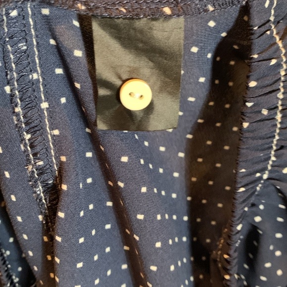 Zara Premium Denim Collection Navy Polka Dot Crop Long Sleeve Blouse Size Small - Picture 9 of 12